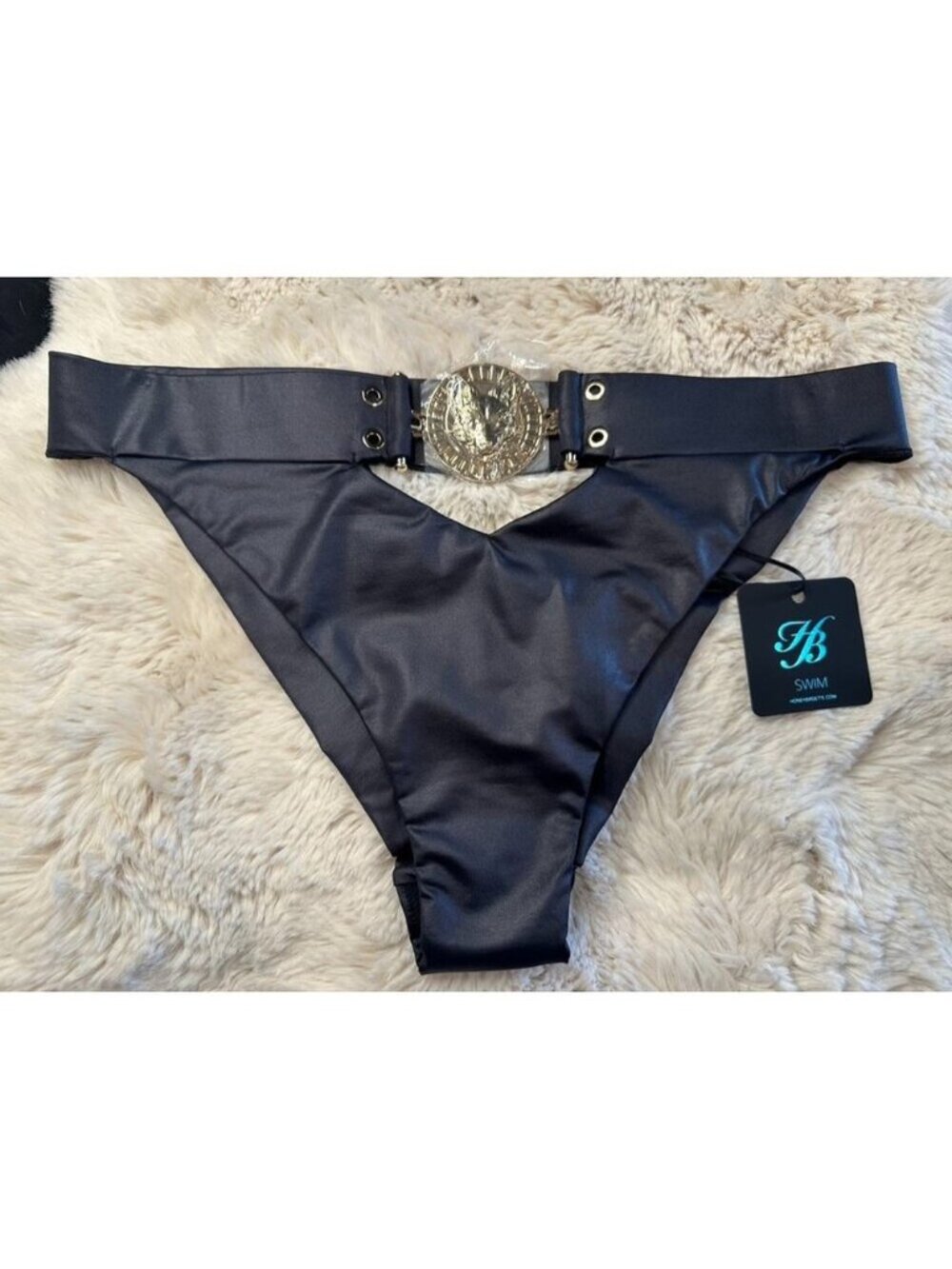 Honey Birdette MIAMI💧🖤 Wet Look Black Swim Bottom Medium